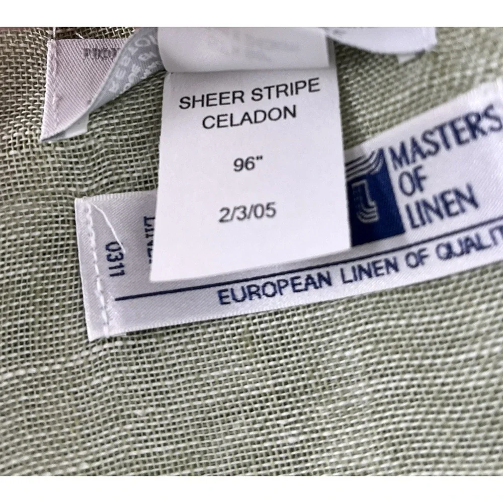 Restoration Hardware Masters of Linen Curtain‎ Sheer Stripe Celadon Cream 50x96